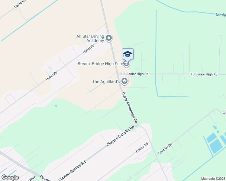 map of restaurants, bars, coffee shops, grocery stores, and more near 1010 Landry Road in Breaux Bridge