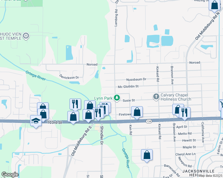 map of restaurants, bars, coffee shops, grocery stores, and more near 4908 Lambing Road in Jacksonville