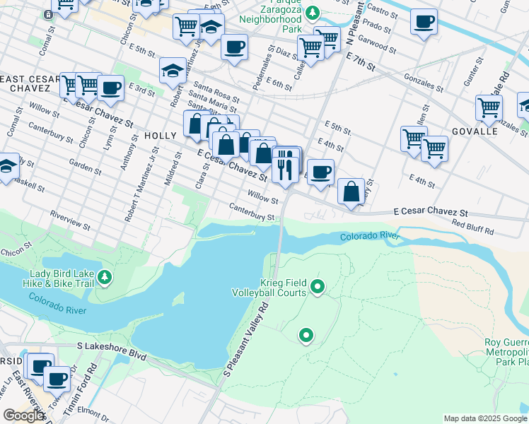 map of restaurants, bars, coffee shops, grocery stores, and more near in Austin