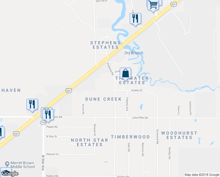 map of restaurants, bars, coffee shops, grocery stores, and more near 5701 Pinetree Road in Panama City