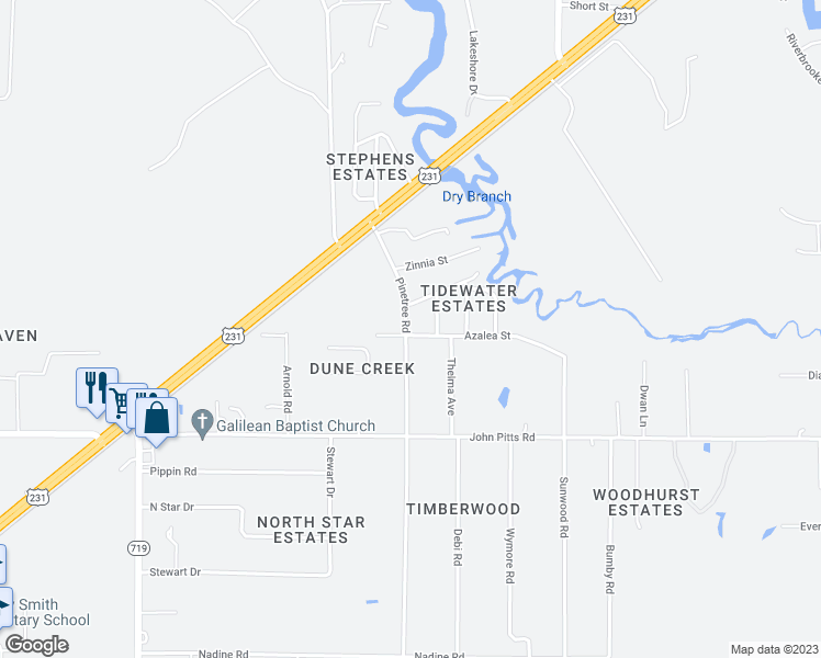 map of restaurants, bars, coffee shops, grocery stores, and more near 5700 Pinetree Road in Panama City