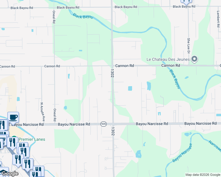 map of restaurants, bars, coffee shops, grocery stores, and more near 12427 Roddy Road in Gonzales
