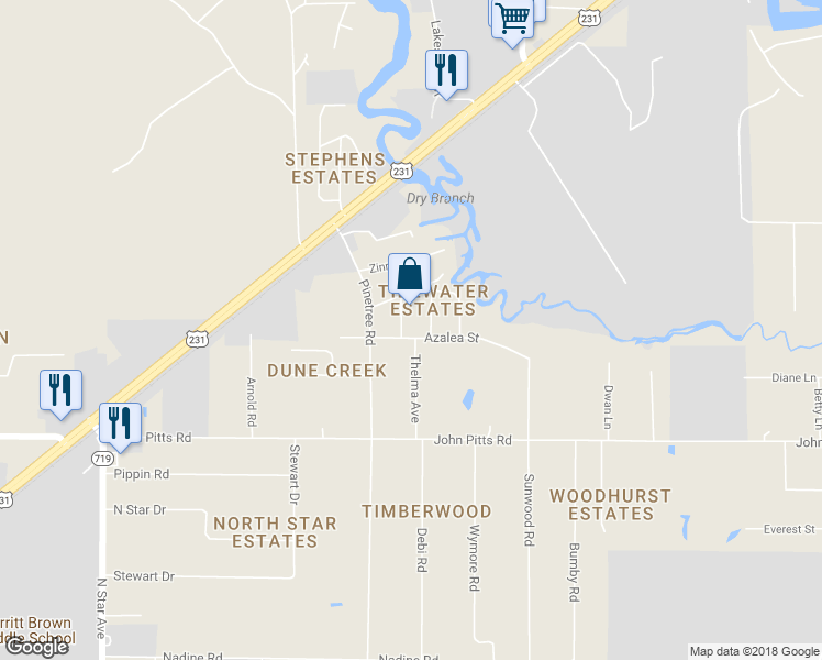 map of restaurants, bars, coffee shops, grocery stores, and more near 5702 Bluebell Drive in Panama City