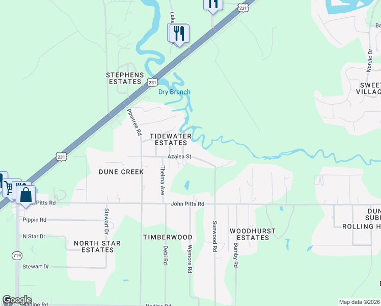map of restaurants, bars, coffee shops, grocery stores, and more near 6539 Azalea Street in Panama City
