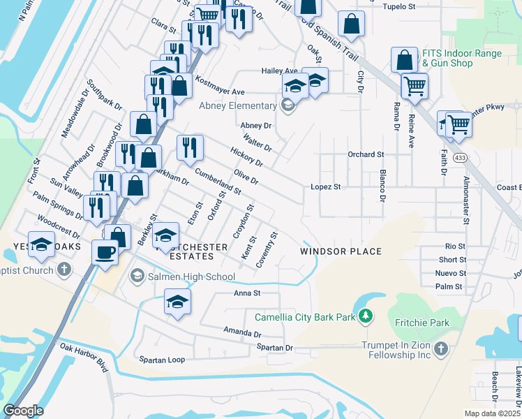 map of restaurants, bars, coffee shops, grocery stores, and more near 471 Cumberland Street in Slidell
