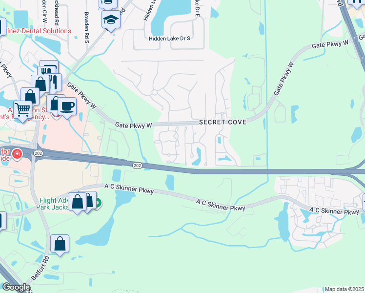 map of restaurants, bars, coffee shops, grocery stores, and more near 4158 Crownwood Drive in Jacksonville