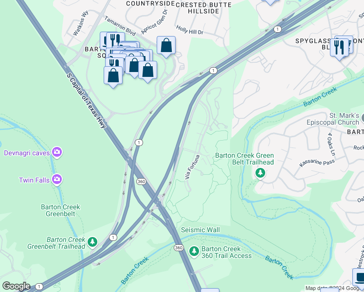 map of restaurants, bars, coffee shops, grocery stores, and more near 3069 Frontage Road in Austin