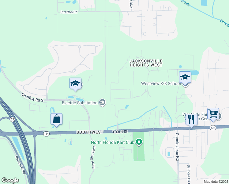 map of restaurants, bars, coffee shops, grocery stores, and more near 10306 Magnolia Ridge Road in Jacksonville