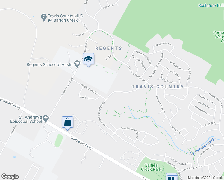 map of restaurants, bars, coffee shops, grocery stores, and more near 5721 Republic of Texas Boulevard in Austin