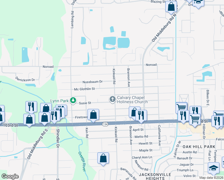 map of restaurants, bars, coffee shops, grocery stores, and more near 8412 Mc Glothlin Street in Jacksonville