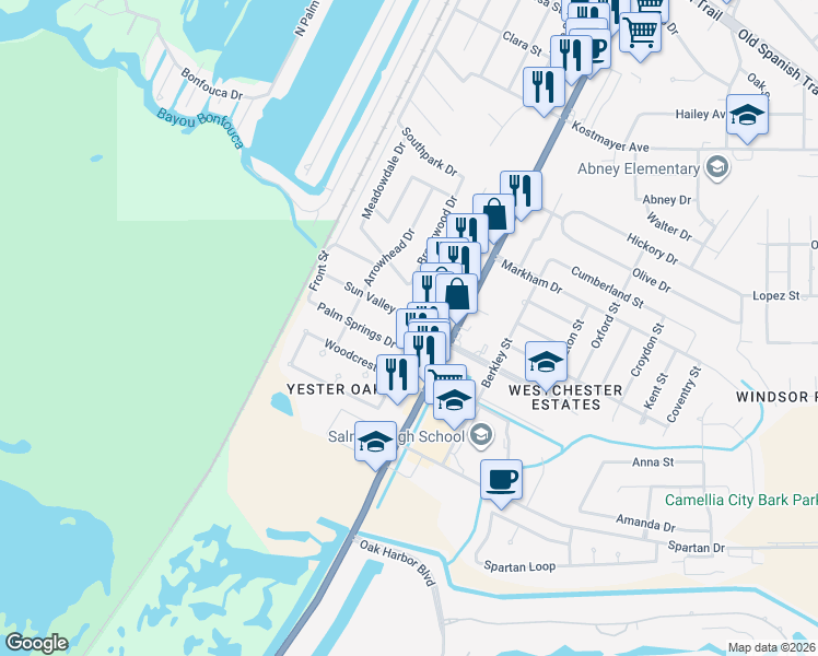 map of restaurants, bars, coffee shops, grocery stores, and more near 3901 Riviera Drive in Slidell