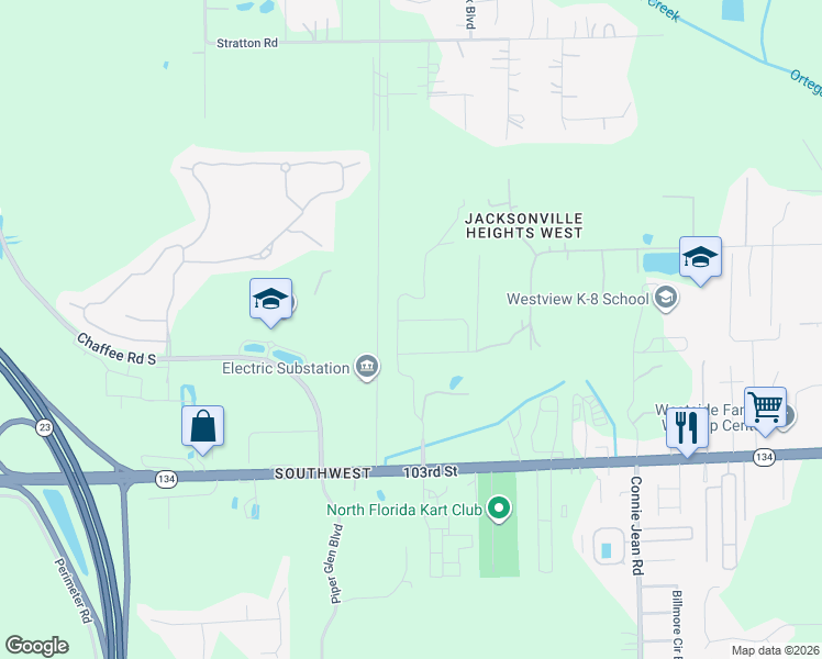 map of restaurants, bars, coffee shops, grocery stores, and more near 10306 Magnolia Ridge Road in Jacksonville