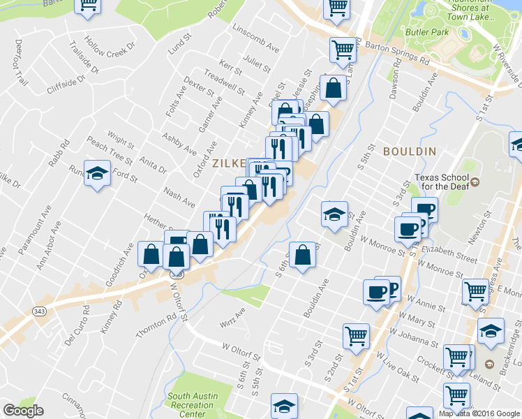 map of restaurants, bars, coffee shops, grocery stores, and more near 1509 South Lamar Boulevard in Austin