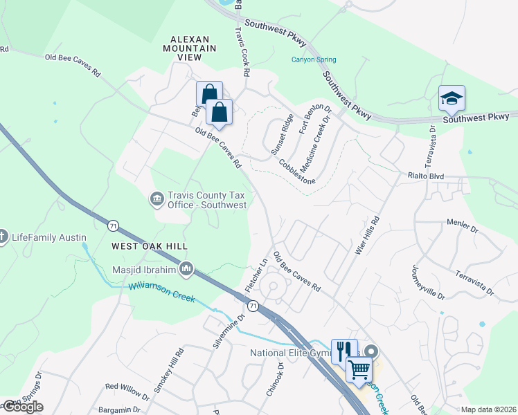 map of restaurants, bars, coffee shops, grocery stores, and more near 8402 Old Bee Caves Road in Austin