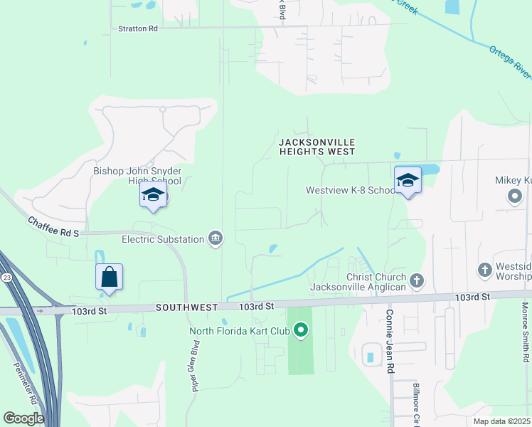 map of restaurants, bars, coffee shops, grocery stores, and more near 10264 Magnolia Ridge Road in Jacksonville