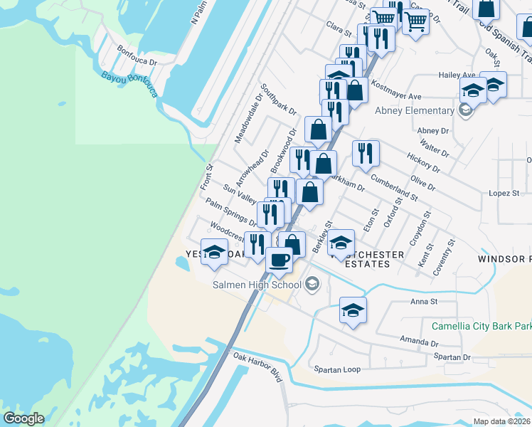 map of restaurants, bars, coffee shops, grocery stores, and more near 3901 Riviera Drive in Slidell