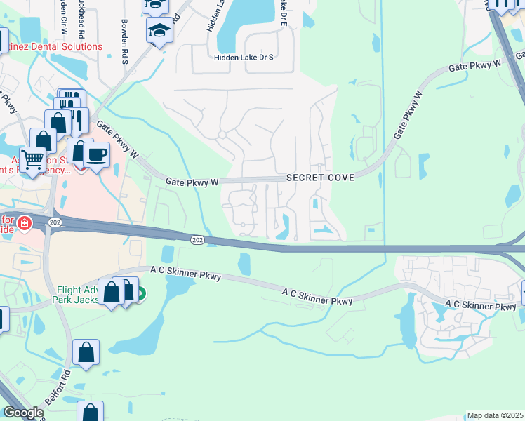 map of restaurants, bars, coffee shops, grocery stores, and more near 4158 Crownwood Drive in Jacksonville