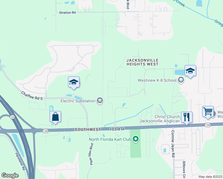 map of restaurants, bars, coffee shops, grocery stores, and more near 10306 Magnolia Ridge Road in Jacksonville