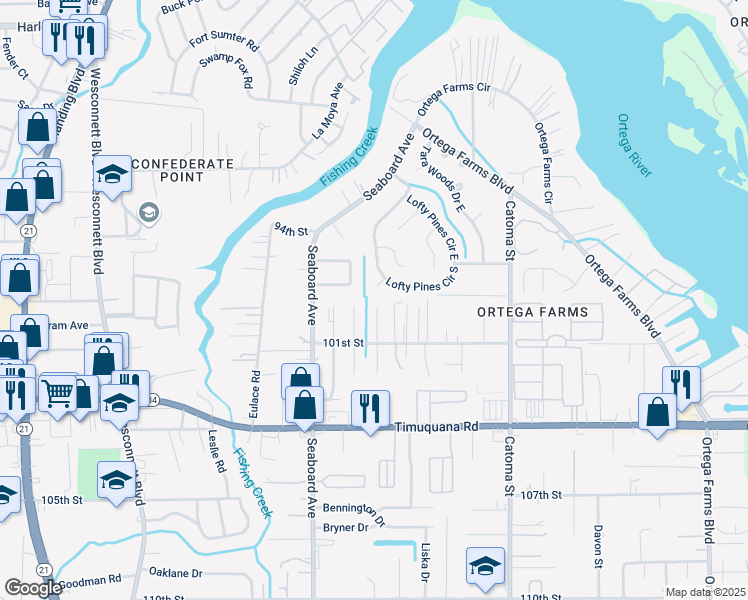 map of restaurants, bars, coffee shops, grocery stores, and more near 5108 Acoma Avenue in Jacksonville