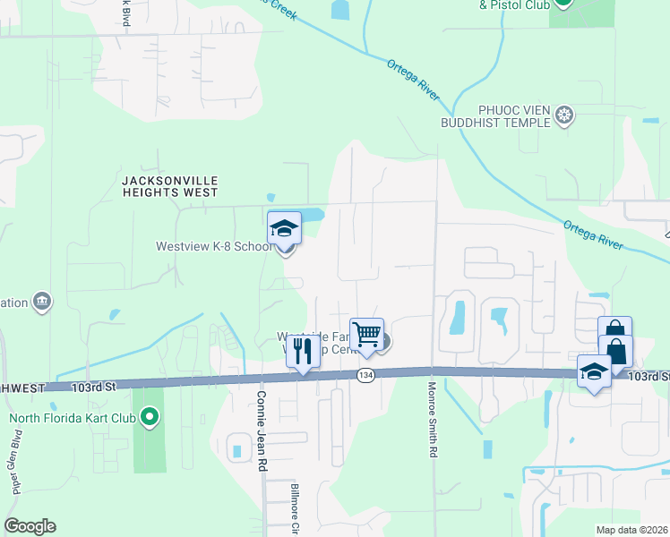 map of restaurants, bars, coffee shops, grocery stores, and more near 5213 Brighton Park Lane in Jacksonville