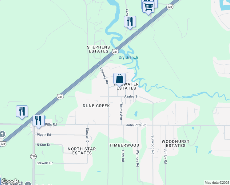 map of restaurants, bars, coffee shops, grocery stores, and more near 5702 Bluebell Dr in Panama City