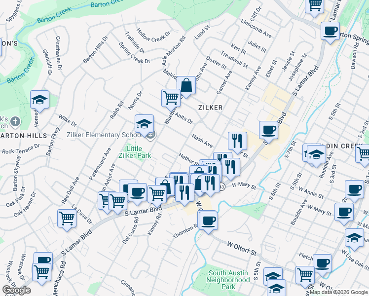 map of restaurants, bars, coffee shops, grocery stores, and more near 1912 Goodrich Avenue in Austin