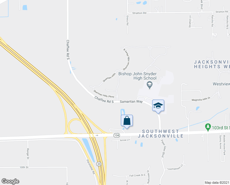 map of restaurants, bars, coffee shops, grocery stores, and more near 10900 Dancing Rabbit Lane in Jacksonville