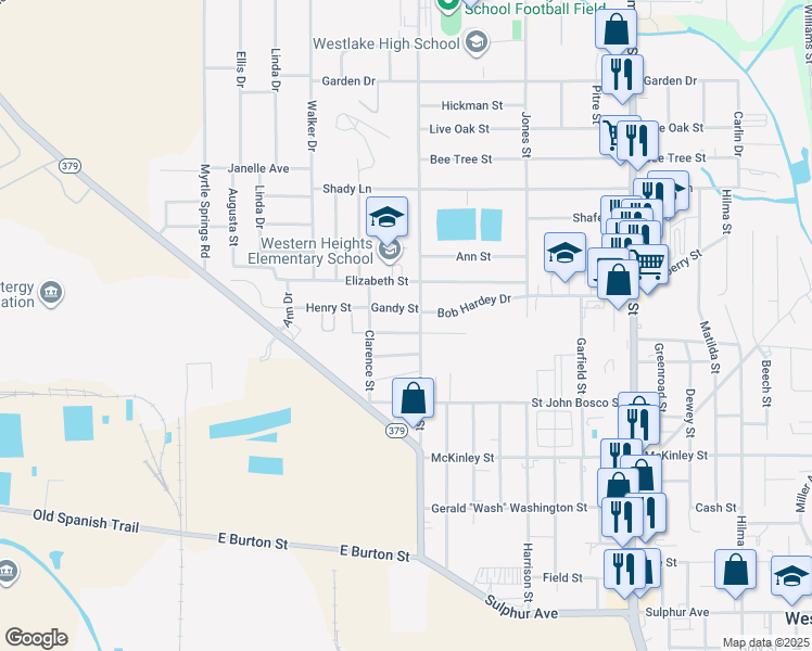 map of restaurants, bars, coffee shops, grocery stores, and more near 1708 W Krause St in Westlake