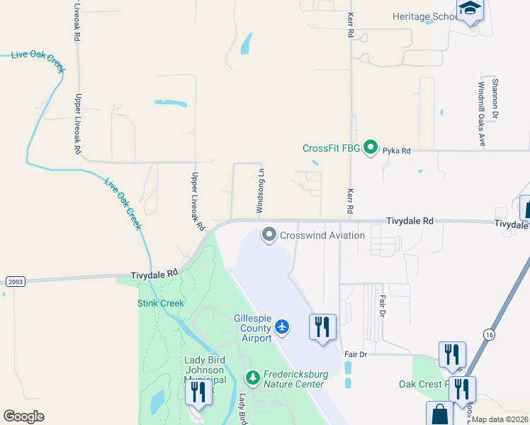 map of restaurants, bars, coffee shops, grocery stores, and more near 26 Windsong Lane in Fredericksburg