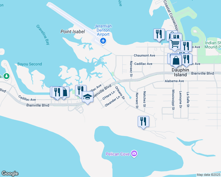 map of restaurants, bars, coffee shops, grocery stores, and more near in Dauphin Island