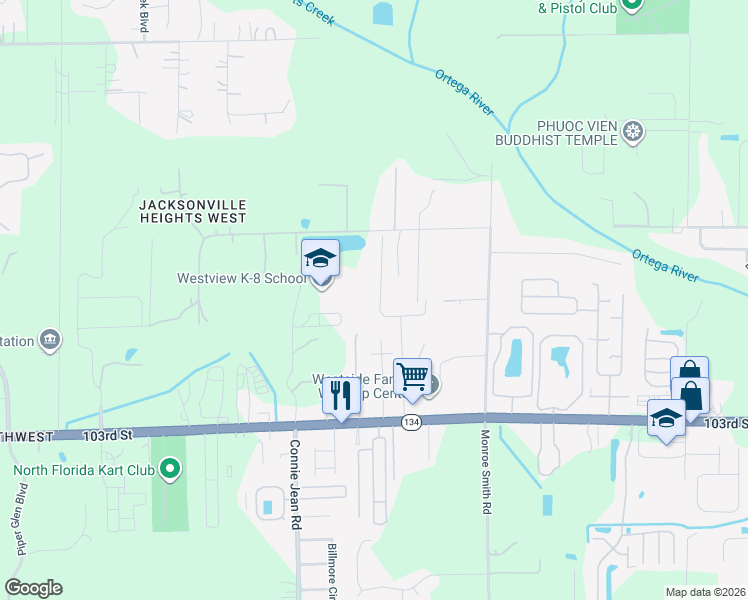 map of restaurants, bars, coffee shops, grocery stores, and more near 5213 Brighton Park Lane in Jacksonville