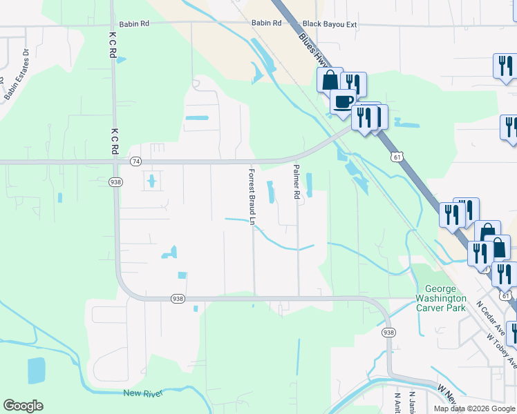 map of restaurants, bars, coffee shops, grocery stores, and more near 12454 Forrest Braud Lane in Gonzales