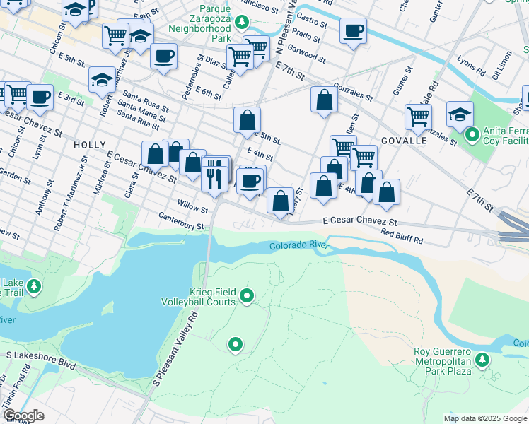 map of restaurants, bars, coffee shops, grocery stores, and more near in Austin