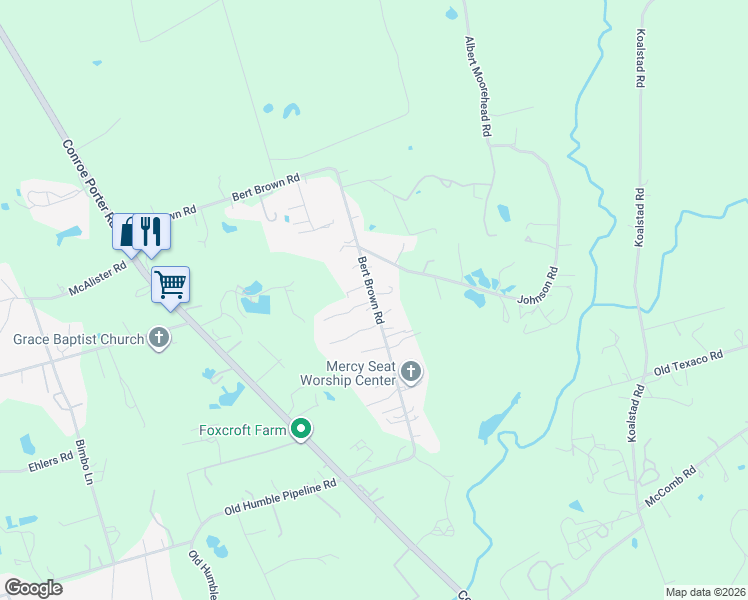 map of restaurants, bars, coffee shops, grocery stores, and more near 13875 Bert Brown Rd in Conroe