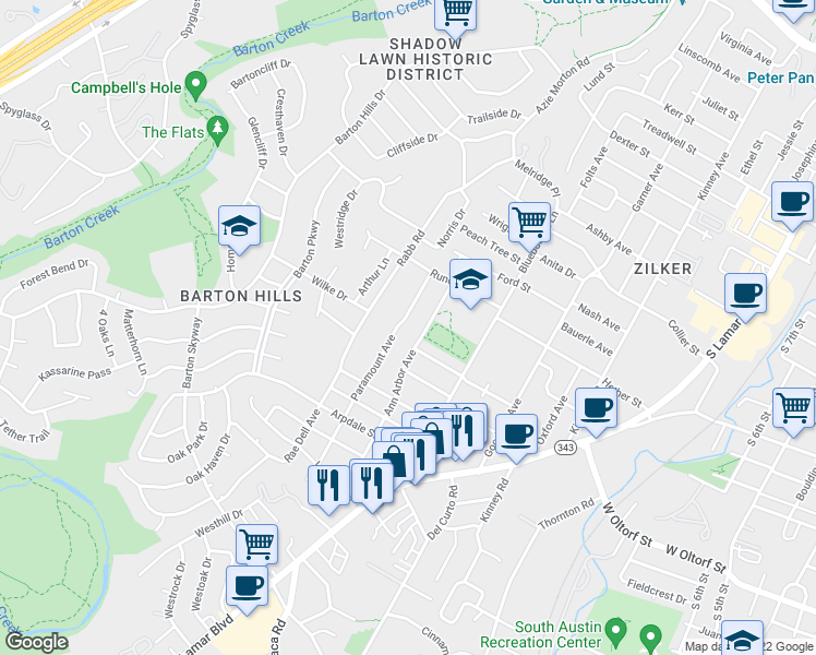 map of restaurants, bars, coffee shops, grocery stores, and more near 2009 Paramount Avenue in Austin