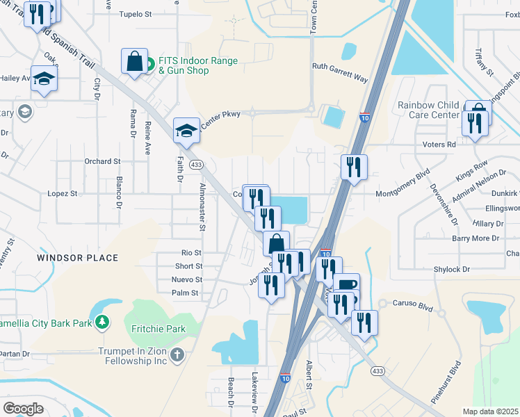map of restaurants, bars, coffee shops, grocery stores, and more near 56634 Bosworth Street in Slidell