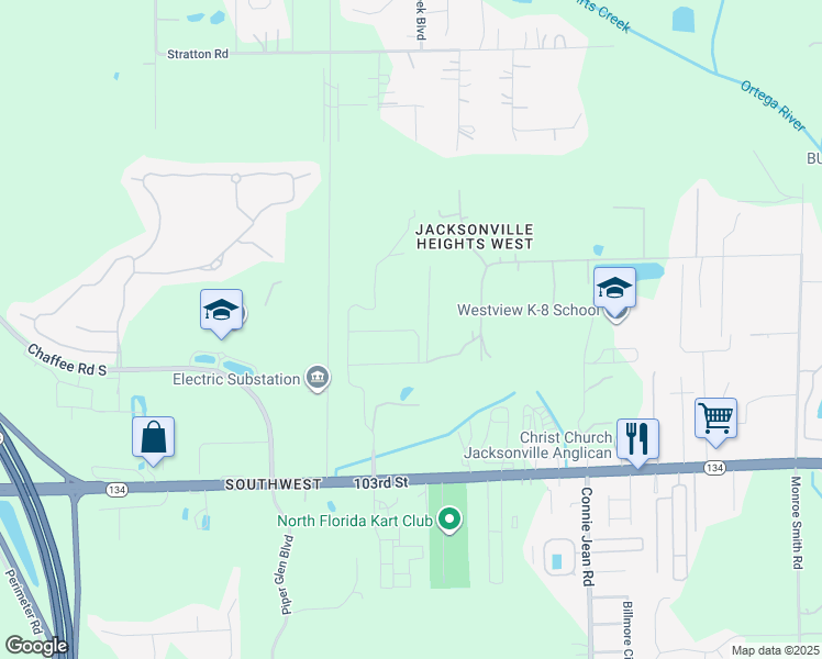 map of restaurants, bars, coffee shops, grocery stores, and more near 10236 Magnolia Ridge Road in Jacksonville