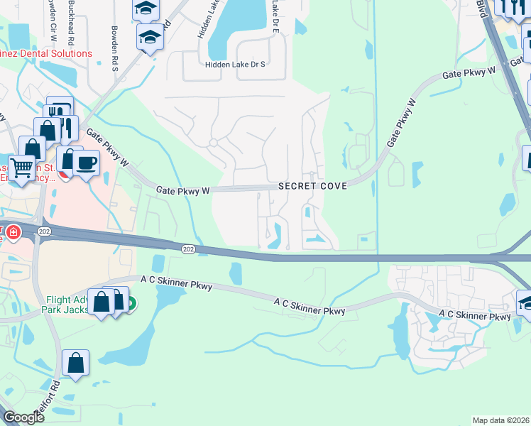 map of restaurants, bars, coffee shops, grocery stores, and more near 4140 Highwood Drive in Jacksonville