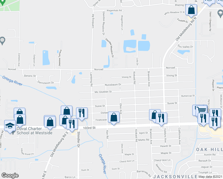 map of restaurants, bars, coffee shops, grocery stores, and more near 8559 McGlothlin St in Jacksonville