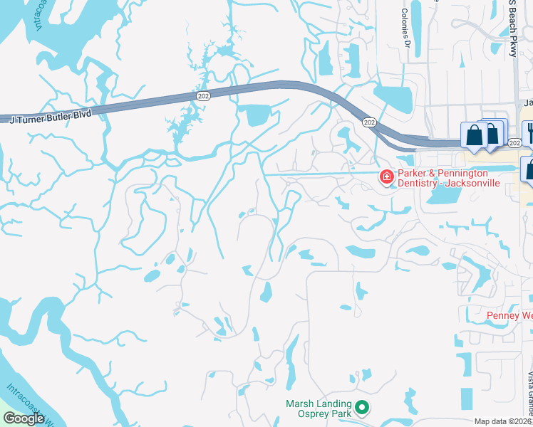 map of restaurants, bars, coffee shops, grocery stores, and more near 229 Royal Tern Road North in Ponte Vedra Beach