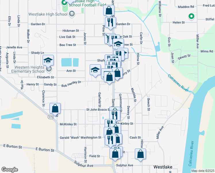 map of restaurants, bars, coffee shops, grocery stores, and more near 1300-1598 Garfield St in Westlake