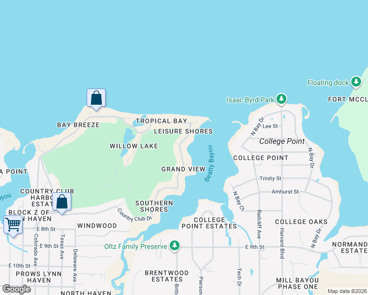 map of restaurants, bars, coffee shops, grocery stores, and more near 2516 Country Club Drive in Lynn Haven