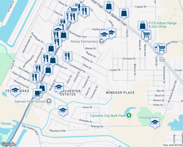 map of restaurants, bars, coffee shops, grocery stores, and more near 471 Cumberland Street in Slidell