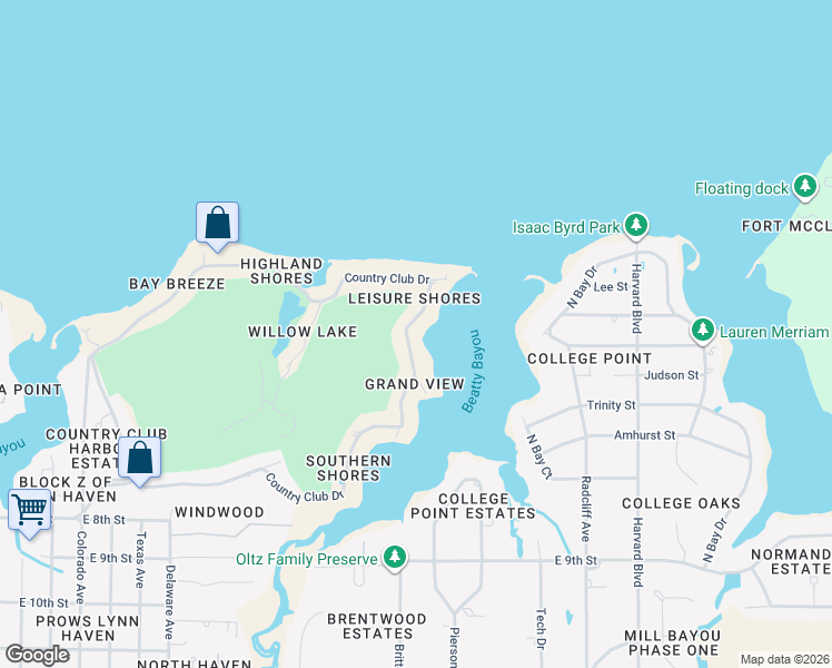 map of restaurants, bars, coffee shops, grocery stores, and more near 2606 Country Club Drive in Lynn Haven