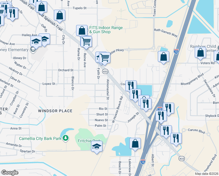 map of restaurants, bars, coffee shops, grocery stores, and more near 37652 Gayoso Street in Slidell