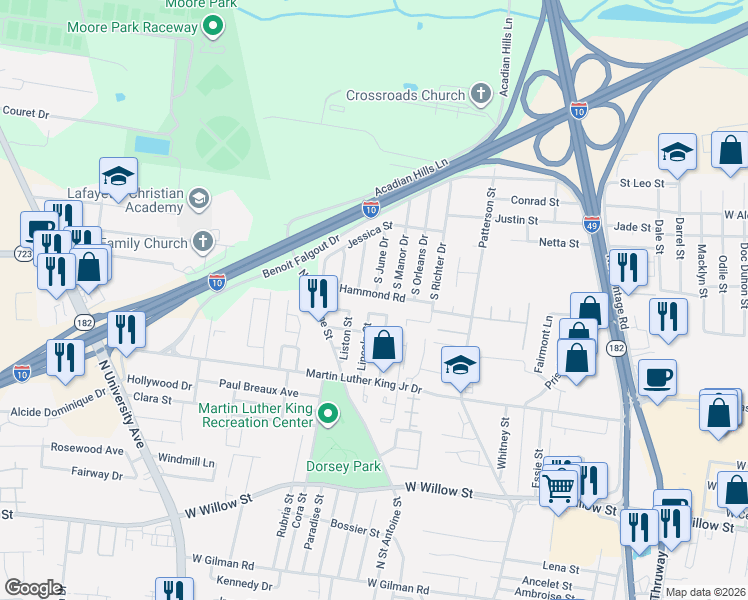map of restaurants, bars, coffee shops, grocery stores, and more near 134 Fitzgerald Street in Lafayette