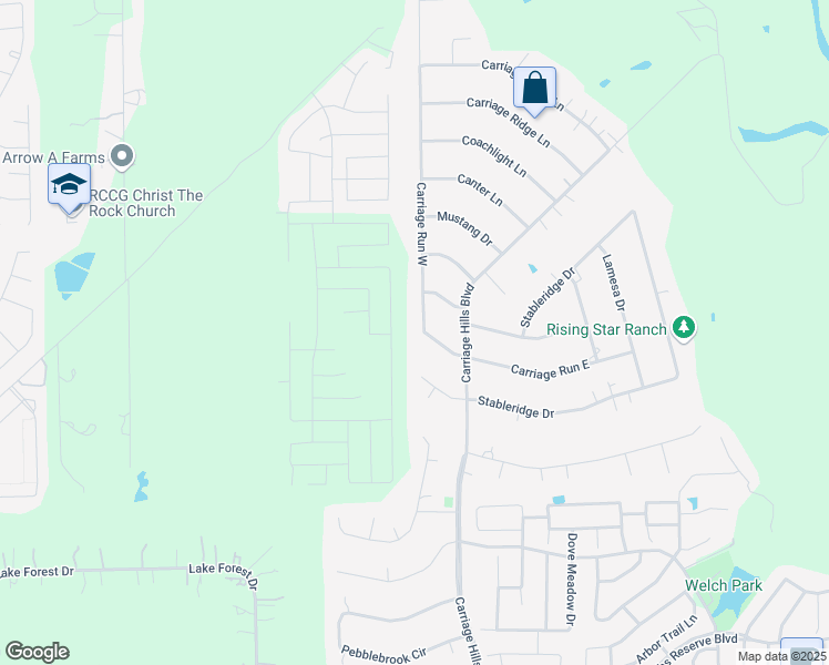 map of restaurants, bars, coffee shops, grocery stores, and more near 1314 Carriage Run West in Conroe