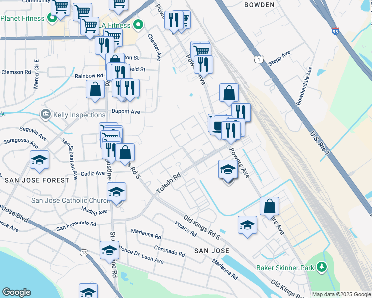map of restaurants, bars, coffee shops, grocery stores, and more near 20 7061-11 Old Kings Ap in Jacksonville