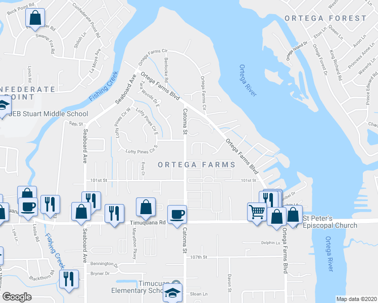 map of restaurants, bars, coffee shops, grocery stores, and more near in Jacksonville
