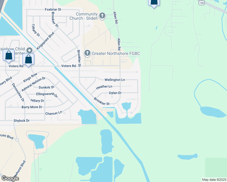 map of restaurants, bars, coffee shops, grocery stores, and more near 2029 Dylan Drive in Slidell